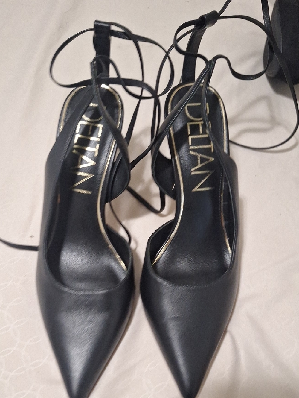 Delta Black Pointed Toe Lace-Up Stiletto Heels